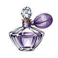 A delicate perfume bottle with a faceted top and a classic bulb atomize Royalty Free Stock Photo