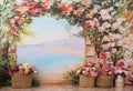 Delicate personalized romantic oil painting decor with colorful spring flower vases for first birthday