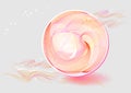Delicate pink abstract background. Wavy lines flowing smoothly into a geometric spherical shape. Digital generated ball. Luxury
