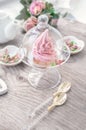 Delicate pink apple marshmallow hand-made in a glass transparent vase. Congratulate. Sign of attention. Marshmallow, dessert.