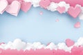 delicate pink background with air clouds and many hearts. To congratulate your loved ones