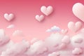 delicate pink background with air clouds and many hearts. To congratulate your loved ones