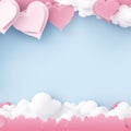 delicate pink background with air clouds and many hearts. To congratulate your loved ones