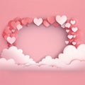 delicate pink background with air clouds and many hearts. To congratulate your loved ones