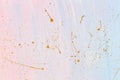 Delicate pink and blue background with gold paint splashes. Place for your design Royalty Free Stock Photo