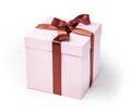 Delicate pink box for a gift, light, with brown ribbon