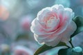 Delicate Pink Camellia Bloom Basking in Soft Sunlight Amidst Lush Garden Setting Royalty Free Stock Photo