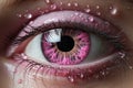 Delicate pink eye adorned with half-tone dots, a brilliant surprise box.