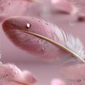 Delicate pink feathers rest softly, adorned with tiny droplets that reflect light, creating a serene and calming scene SEAMLESS Royalty Free Stock Photo