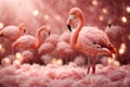 Delicate pink flamingo surrounded by light pastel pink background. ai generative