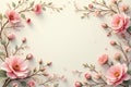 Delicate pink floral frame a springtime arrangement of blossoms and buds on a soft background. Generative AI Royalty Free Stock Photo