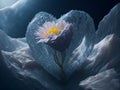 A delicate pink flower in the middle of an icy heart. The concept of overcoming coldness in relationships. Generation AI