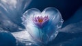 A delicate pink flower in the middle of an icy heart. The concept of overcoming coldness in relationships. Generation AI