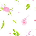 Delicate pink flowers peonies, roses, greenery on a white background Seamless pattern floral illustration Royalty Free Stock Photo