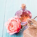 Delicate Pink Rose, Handmade Soap and Aromatic Oil Royalty Free Stock Photo