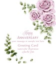 Delicate pink roses anniversary card.Vector. watercolor floral background. Elegance flowers wallpaper. Vintage decorative bouquets Royalty Free Stock Photo