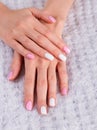 Delicate pink spring manicure. Royalty Free Stock Photo