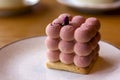 Delicate Pink velours Moose cakes in the shape of a cube of balls