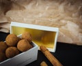 Cinnamon chocolate truffles in a gift box Royalty Free Stock Photo