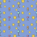 Delicate print. Table lamps with multicolored lampshades, seamless square pattern in cartoon style