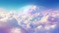 Delicate rainbow clouds of pink, purple, blue colors. Abstract beautiful sky background. Colorful Cloudscape. Copy Space