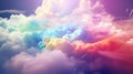 Delicate rainbow clouds of pink, purple, turquoise, blue, red colors. Abstract beautiful sky background. Colorful