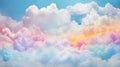 Delicate rainbow clouds of pink, purple, turquoise, yellow, blue colors. Abstract beautiful sky background. Colorful