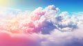 Delicate rainbow clouds of pink, purple, yellow, blue, red colors. Abstract beautiful sky background. Colorful