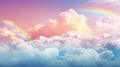 Delicate rainbow clouds of yellow, pink, turquoise, blue colors. Abstract beautiful sky background. Colorful Cloudscape