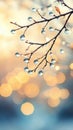 Raindrops glisten on bare branches in a serene winter setting Royalty Free Stock Photo