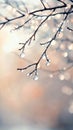 Raindrops glisten on bare branches in a serene winter setting Royalty Free Stock Photo