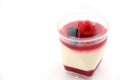 Delicate raspberry panacotta decorated with fresh fruit. Royalty Free Stock Photo
