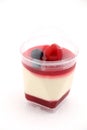 Delicate raspberry panacotta decorated with fresh fruit. Royalty Free Stock Photo