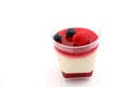 Delicate raspberry panacotta decorated with fresh fruit. Royalty Free Stock Photo