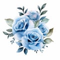 Delicate Realism: Blue Roses With Foliage Vector Design Royalty Free Stock Photo