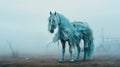 Delicate Recycled Horse Costume In Foggy Field Inspired By Vasconcelos And Roulland