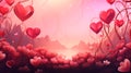 Delicate red background with hearts, Valentine\'s Day theme.