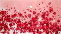 Beautiful red rose petals are gently falling onto a pink background Royalty Free Stock Photo