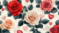 Delicate Red Roses and Pink Hearts Pattern Design Royalty Free Stock Photo