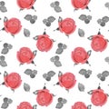 Delicate red roses on a white background. Watercolor seamless background. Hand-drawing