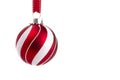 Delicate Red and White Glittery Christmas Ornament Hanging on a Royalty Free Stock Photo