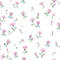 Delicate romantic pattern with little pink flowers and buds on a white background. Seamless vector with floral elements