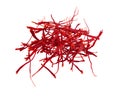 Delicate saffron threads, plucked from crocus flowers and dried. Isolated on white background Royalty Free Stock Photo