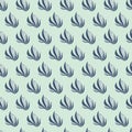 Seamless Pattern with Graphic Lilies in Fine Line Art blue on green