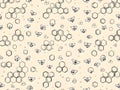 Hand-Drawn Bee and Honeycomb Seamless Pattern on Soft Beige Background Royalty Free Stock Photo
