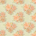 Delicate seamless pattern with yellow and pink roses painted in watercolor. Royalty Free Stock Photo