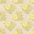 Delicate seamless pattern with yellow roses painted in watercolor. Royalty Free Stock Photo