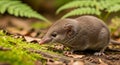 Delicate shrew navigating mossy terrain within a dense forest habitat setting Royalty Free Stock Photo