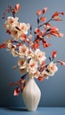 Delicate spring composition, paper ekibana. Pink and white sakura flowers made using origami technique. Vertical image Royalty Free Stock Photo