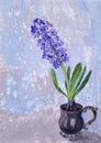 Delicate spring hyacinth on a gray blue background acrylic painting